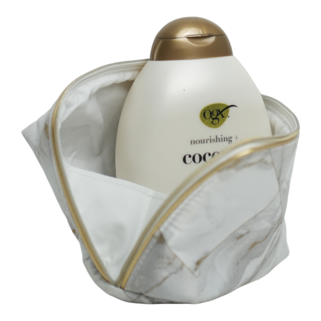 کیف لوازم آرایشی سفید طلایی